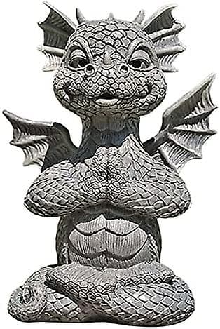 Meditationsdrage Havefigur - Håndlavet Resin Figur - Dekorativ Figur Til Have