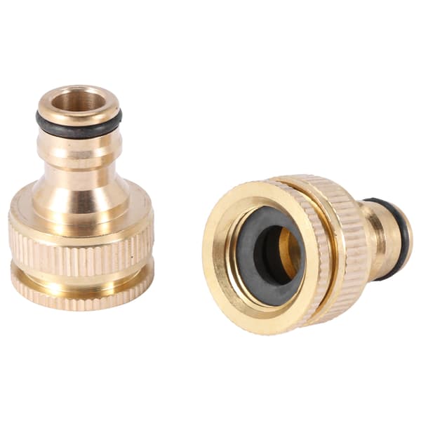 2-i-1 messinghaneadapter til haveslange, 1/2 tomme og 3/4 tomme, hungevind haneadapter, 2-pak