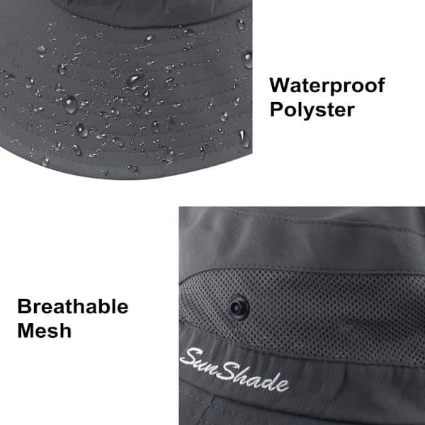 Solhat til kvinder UV foldbar mesh bred skygge strand justerbar fiskehat, grå grå 34*34*10cm