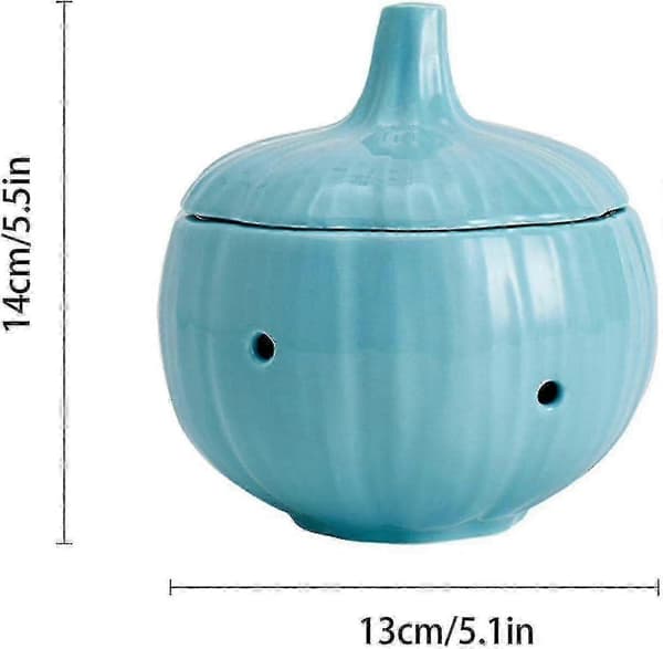 Ceramic Garlic Container with Lid, Ventilated Storage Jar for Ginger and Garlic Blue Blue