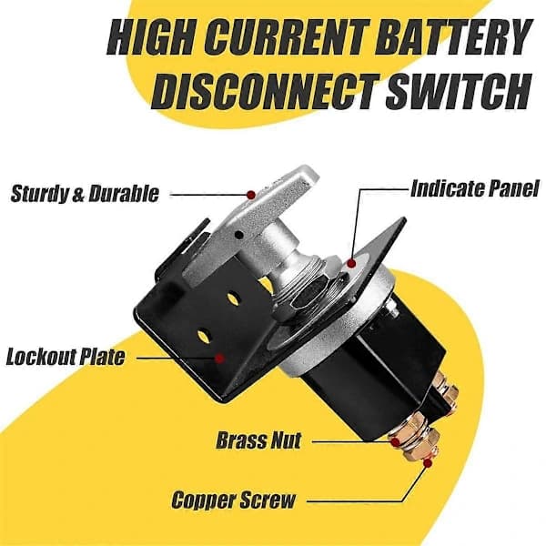 500A High Current Battery Disconnect Switch, 12-36V Battery Cut Off Switch with Lock Washer, Rope