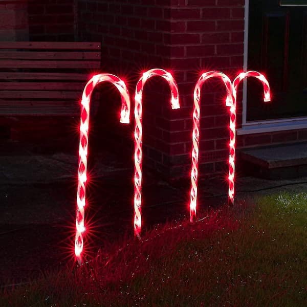 Festiva Ljus - Set om 4 - Upplysta polkagrisdekorationer - Eldrivna