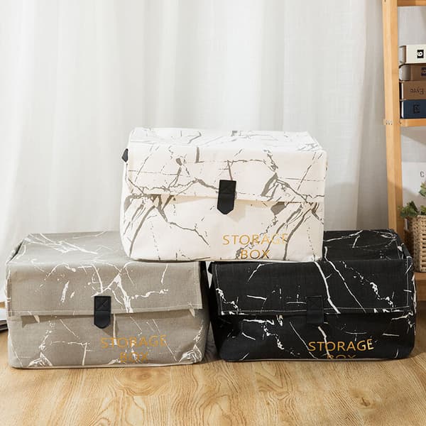 Marble Portable Storage Box Dustproof Storage Box Organizer with Holder Home Bathroom Accessories-Black