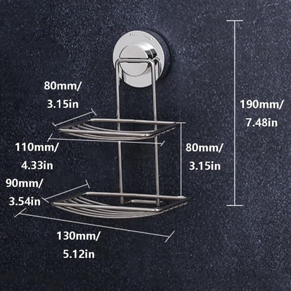 19*13*9cm Dobbeltlags Sæbeholder - Sugekop Vægmonteret, Ingen Boring - Rustfrit Stål - til Bruser, Badeværelse