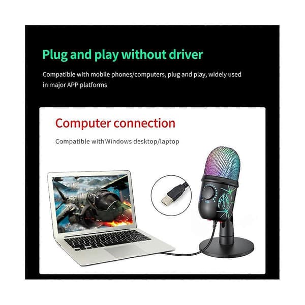 USB Kondensatormikrofon med Støjreduktion USB Gamingmikrofon til PC Computer Bærbar Video