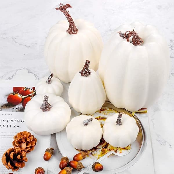 7 stk. kunstige græskar, efterårsdekoration, hvidt græskar til Thanksgiving efterårshøst Halloween jul