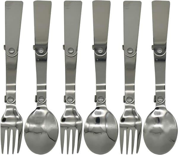 Sammenklappeligt Campingbestiksæt - 18/10 Rustfrit Stål Ske & Gaffel til Rejser & Vandring (6 Dele)