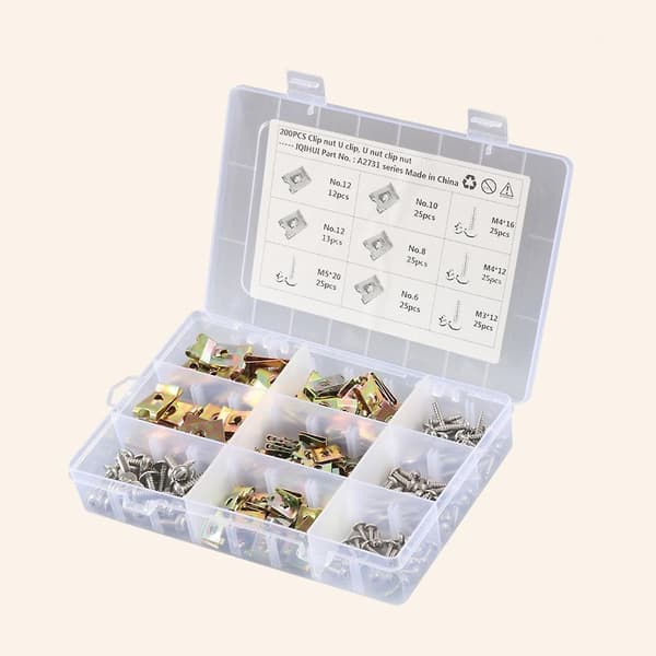 200 stk Skrue & U-Mutter/U-Clip Sortiment