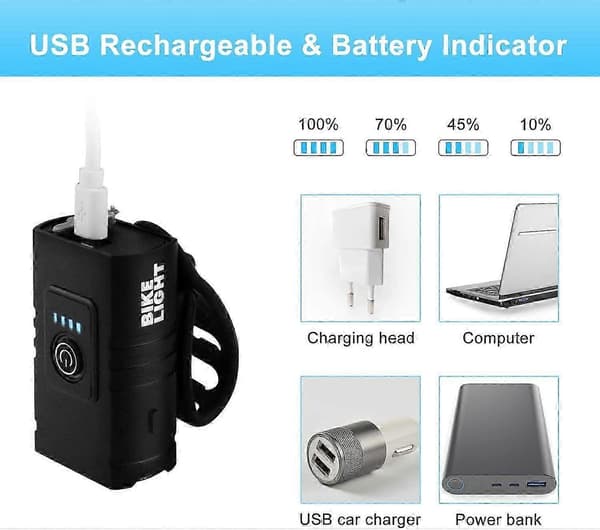 Cykellys, USB Genopladeligt Cykellys Sæt, Cykellygte og Baglygte