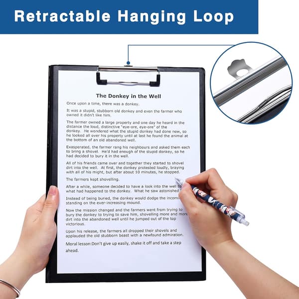 (5-pack) A4 Clipboard with Clip and Hanging Hole, Foldable Clipboard with Inner Pocket, Form Holder for Office, School (Black)