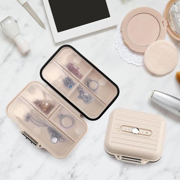 2-pack Pill Box, Tablet Case, Pill Organizer, Practical Medicine Box for Travel and Daily Use (Large + Small Beige)