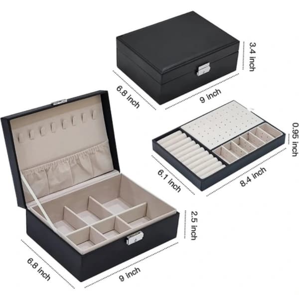 Smykkeskrin, smykkeopbevaring PU-læderopbevaringsboks til ringe (sort)-XM4-