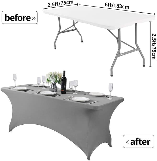 Grey 1.8m Stretch Tablecloths for Rectangular Tables with Open Back, Spandex Rectangular Table Cover for Outdoor Dining, Wedding C C