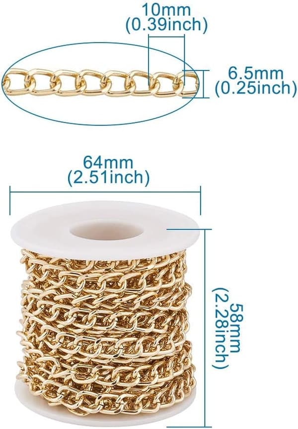 10*6,5 mm Unwelded Twisted Gold Aluminum Coarse Link Chain with Spool
