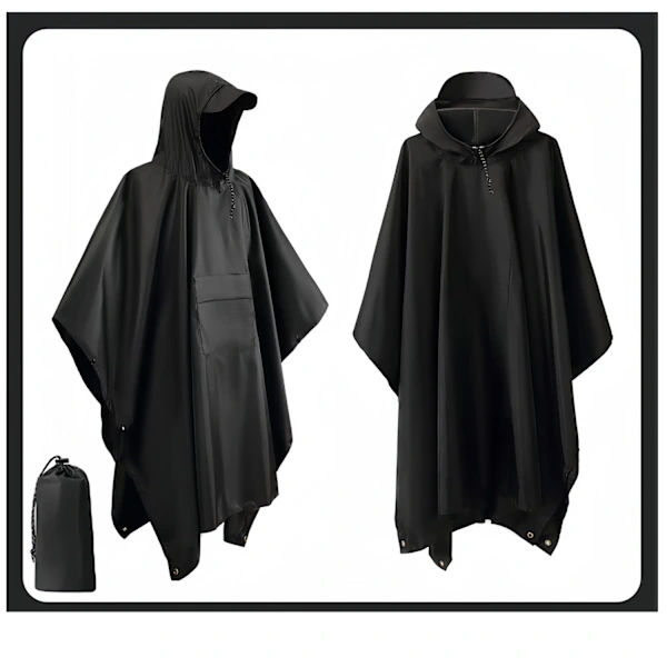 Vedenpitävä hupullinen poncho taskuilla