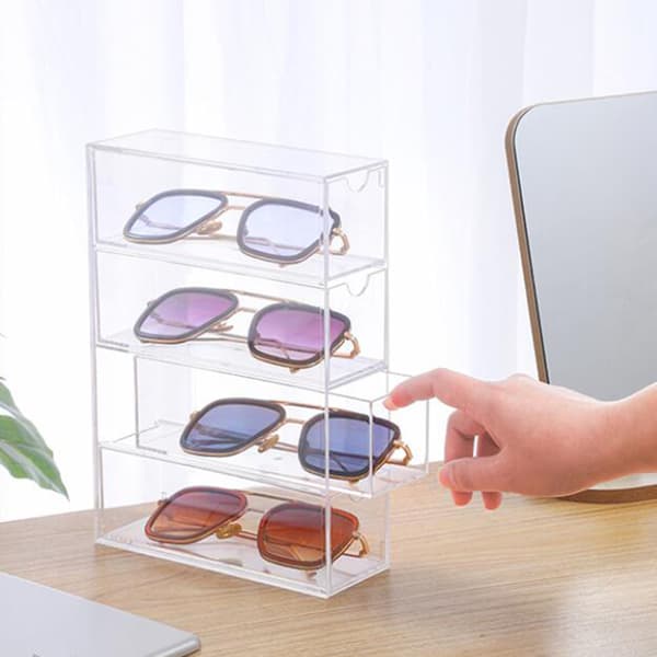 Akryl Material Glasögon Förvaringslåda Stapelbar Transparent Låda för Sovrum Four Layer