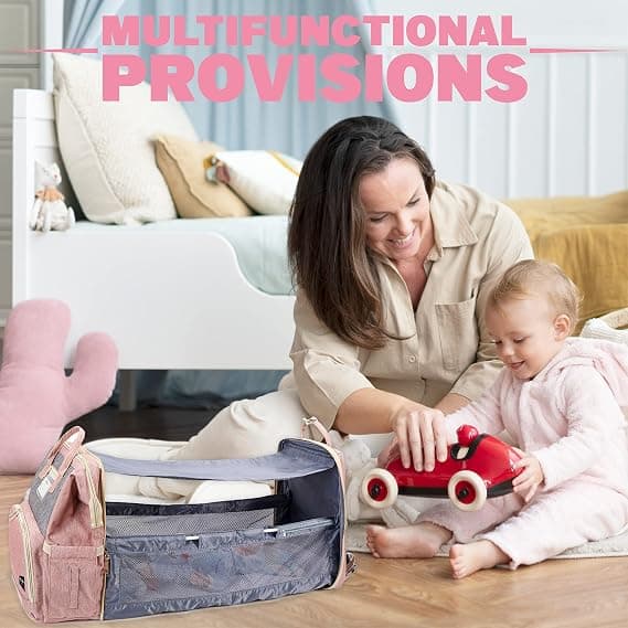 Baby Diaper Backpack - Multifunctional Diaper Bag with Foldable Crib