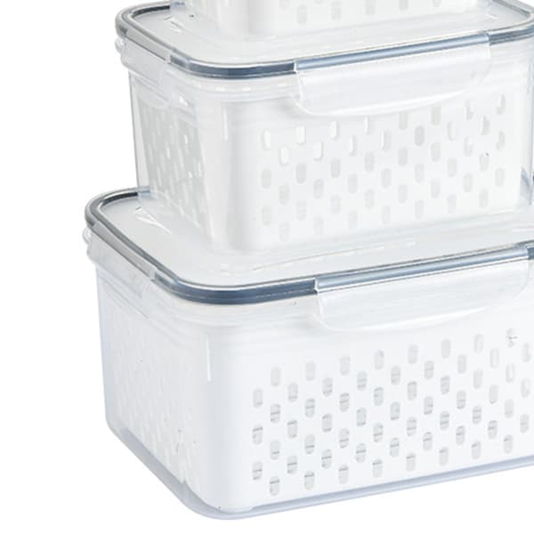 3-pack Drain Storage Basket Transparent Leak-Proof Food Storage Container with Removable Colander for Refrigerator