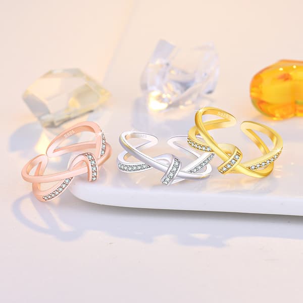 Ringar Crossover Ripple med Zirkonia Stenar Kubisk Bröllops Löftes Evighetsring Roséguld