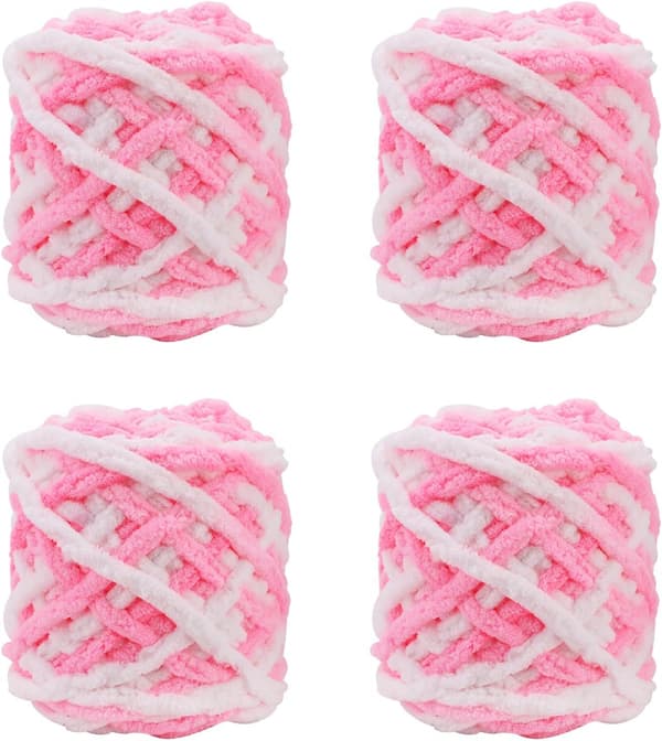 (Rosa Vit) 4-pakning 100g akrylgarn for hekling, strikking