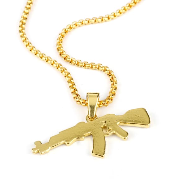 #Halskæde, AK-riffel guld fuld diamant maskingevær halskæde#