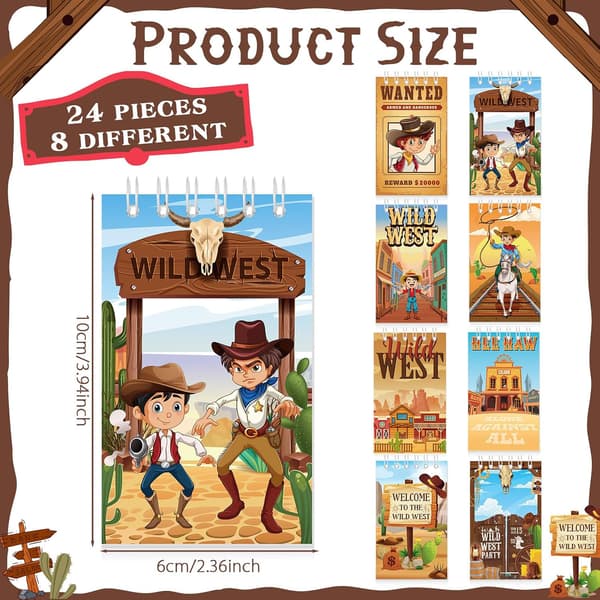 24 stk. Western Cowboy Mini Notesbøger i Bulk Wild West Små Notesblokke -