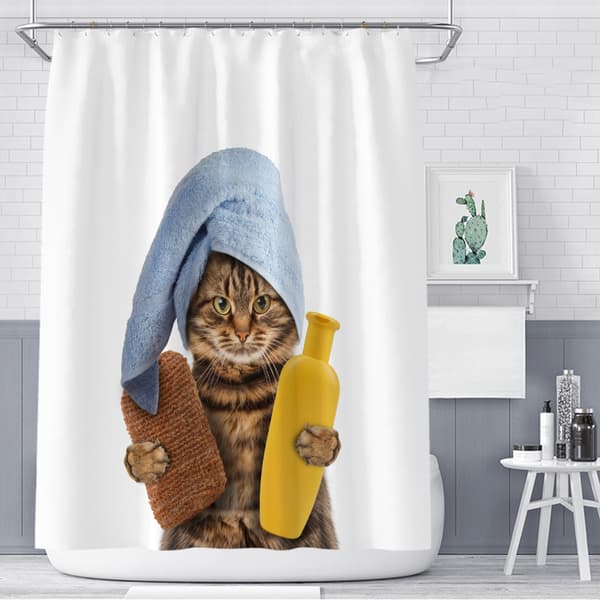 1 stk søt katt dusjforheng polyester badeforheng vanntett, Mi