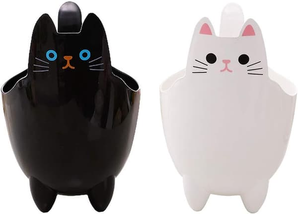 2st tecknade kattformade ABS Mini Bords Papperskorgar Förvaringshinkar (Svart/Vit) -