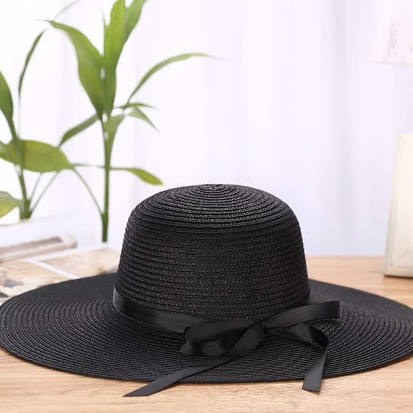Dame Halmhat Sommer Bowknot Foldbar Hat Solhat (Sort)