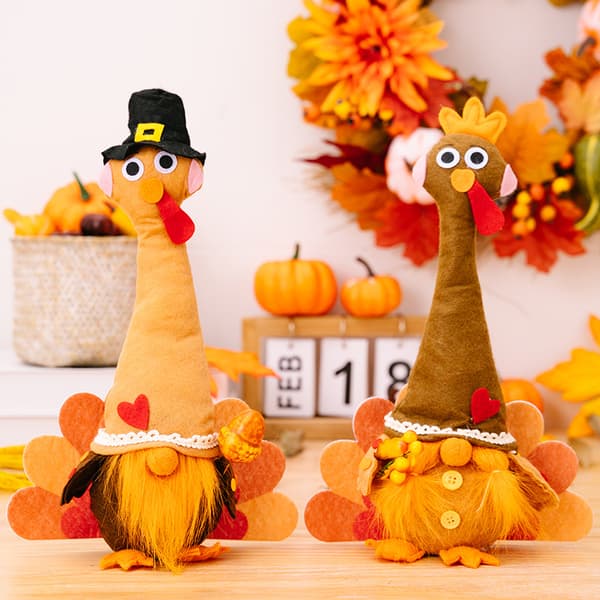 (2 pcs) Thanksgiving GNOME Plush Decorations Handmade GNOME Turkey