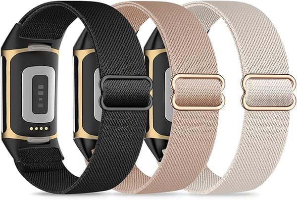 3 elastiska handledsband, kompatibla med Fitbit Charge 5/Fitbit Charge 6 armband för män och kvinnor, andningsbara och justerbara E E