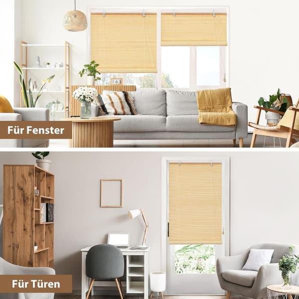Ineasicer - Bamboo Roller Blind 60 x 100cm - 60% Sun Protection - Drill-Free Installation - Dust and Moisture Resistant
