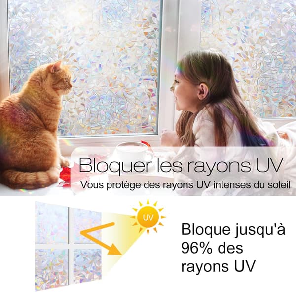 Patterned Window Film, 44.5x200cm Black Rainbow Effect Window Film, Electrostatic Decorative Window Film, 3D Opaque Wind