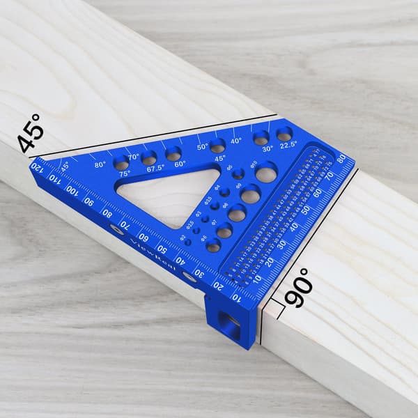 Metrisk Universal Tømrer Vinkel med Vinkelstift, Aluminiumlegering 22,5-90 Grader, Centimetergradering (blå)