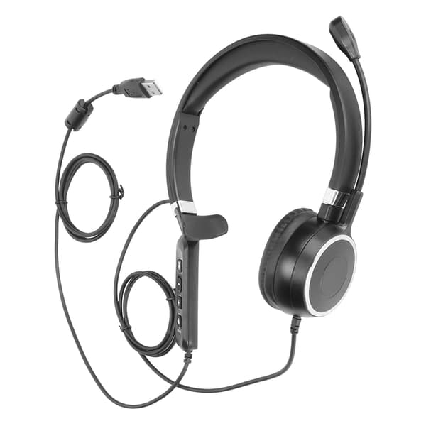 USB Business Headset ENC Noise Cancelling Single Ear Support Speaker Volume Adjustment Mute Wired Headphone with Microphone