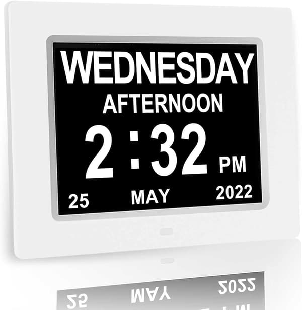 Digital kalender, datovisning, 8 alarmmoduser Ekstra stor digital ukedag demensklokke, perfekt for eldre, hvit-FA10-