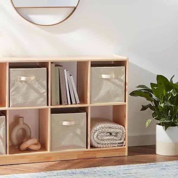 1 pc Foldable Fabric Storage Box/Organizer with Handle, Solid Beige, 26.6 x 26.6 x 27.9 cm (6 pcs/Set)