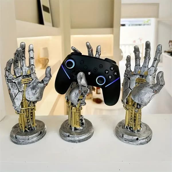 3D-printet spillkontrollerholder Cyberpunk PS5-kontrollerholder for moderne kontor Sølv Silver