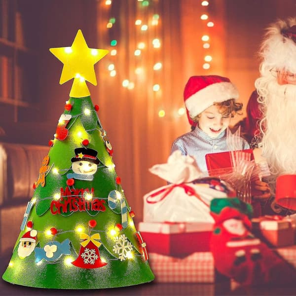 Filtgran Julgran DIY Julgran med Ornament Ljusslinga för Barn