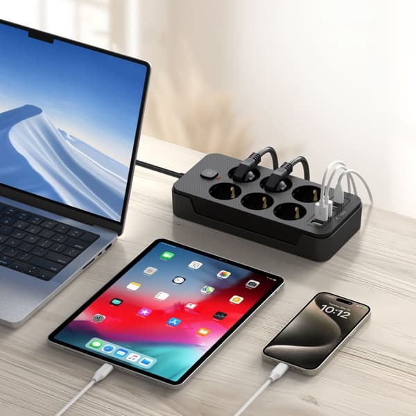 Tech-Protect 2 m Strømskinne Med USB-C/USB-A Svart 480