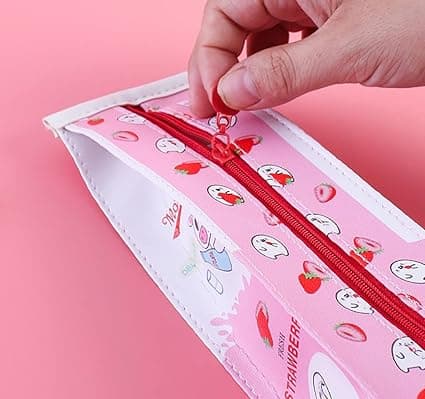 Mælkekarton Imiteret Læder Penalhus Sæt 20*7*6cm Pink Rosa Rosa