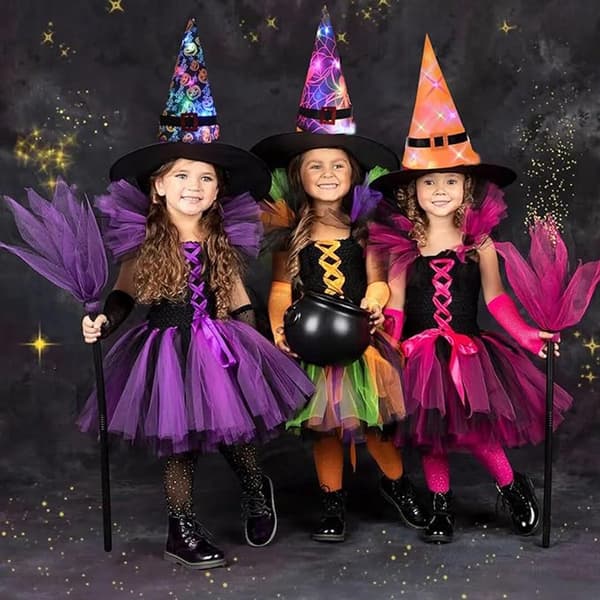 3-osainen Halloween-noitahattusetti - velhonhatut aikuisille ja lapsille - noitatarvikkeet - velhonhatut