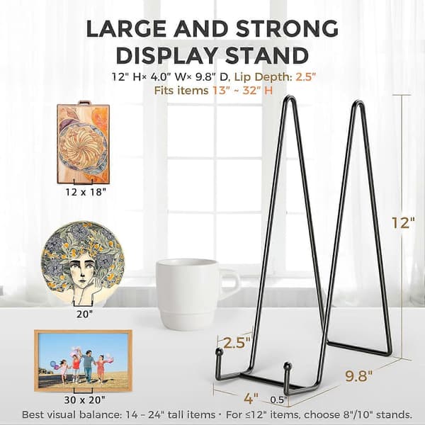 3-pack Large 30 cm Metal Plate Display Stand with Stable Widened Base for Heavy Items and Frames (FMY)