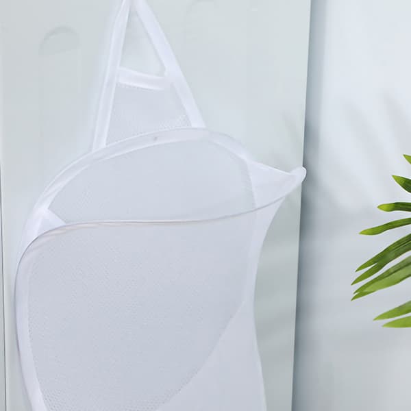 Foldable Laundry Basket Foldable Laundry Hamper Large Laundry Basket Mesh Wall Mounted for Bathroom with Hook White Mesh