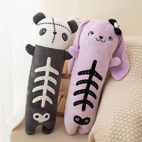23.6\" Gothic Skeleton Rabbit Plush Pillow, Halloween Easter Stuffed Animal Decoration, Soft Material, Unique Design (FMY)
