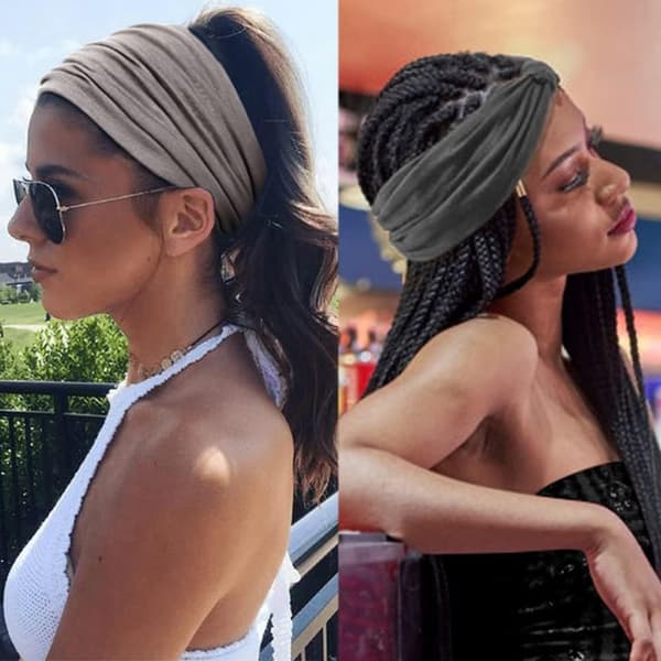Hodebånd for kvinner, bredt pannebånd, boho-stil, sportspannebånd, yoga-hodebånd (grå)