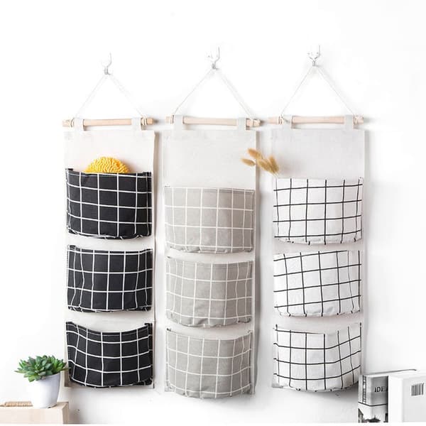 3-pack hängande väskor, dörr- och väggorganisatör med 3 fickor, vägg