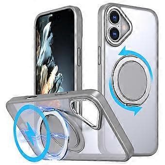 Compatible for iPhone 16 Phone Case Ring Stand Back Cover Compatible with MagSafe (Grey)