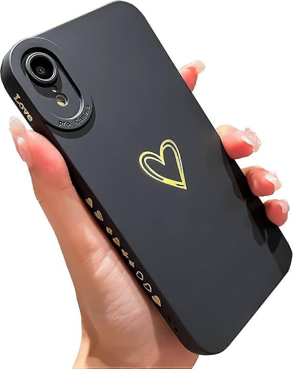 Sødt Bling til iPhone XR, Guld Laser Gradient Farve Skitse Plating Kærlighed Hjerte Cover med Linsebeskyttelse til Kamera, Blødt