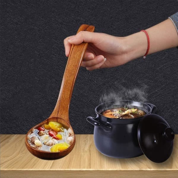 Naturlig japansk träsked för soppa, gröt, ramen, ris, långskaftad sked, present